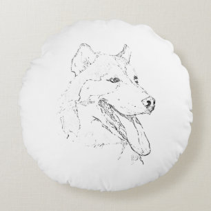 Siberian Husky – Minimalist Dog Line Drawing Round Pillow