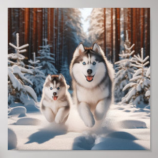 Siberian Husky mom and her puppy Poster