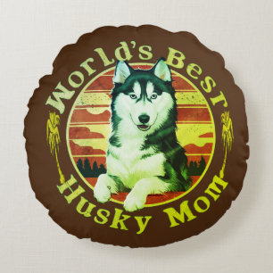 Siberian Husky Mom Art : Husky Owner's Ideal Gift Round Pillow
