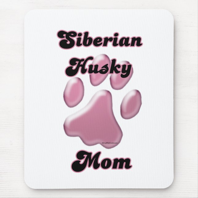 Siberian Husky Mom Pink Pawprint  Mouse Pad (Front)