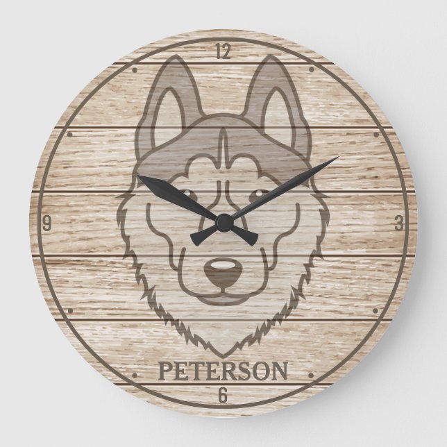 Siberian Husky NAME Arctic Chukcha Spitz Puppy Dog Large Clock (Front)