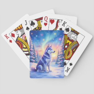 Siberian Husky Northern Lights Christmas Winter Playing Cards