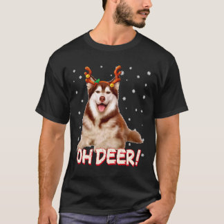 Siberian Husky Oh Deer Funny Dog Xmas T-Shirt