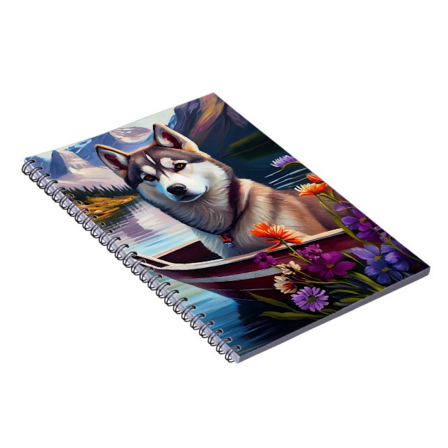 Siberian Husky on a Paddle: A Scenic Adventure Notebook (Right Side)