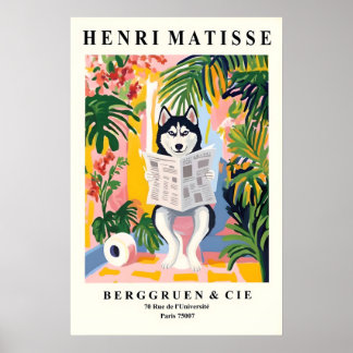 Siberian Husky on Toilet Art - Matisse Style Poster