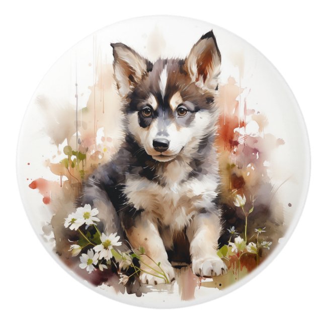 Siberian Husky or Add Your Own Cute Dog Puppy Ceramic Knob (Front)