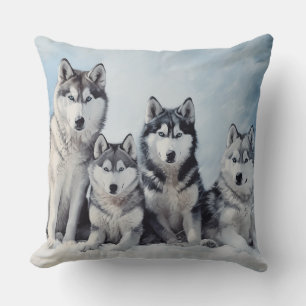 Siberian Husky pack Throw Pillow