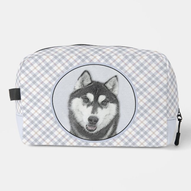 Siberian Husky Painting Black and White Dog Art Dopp Kit (Front)