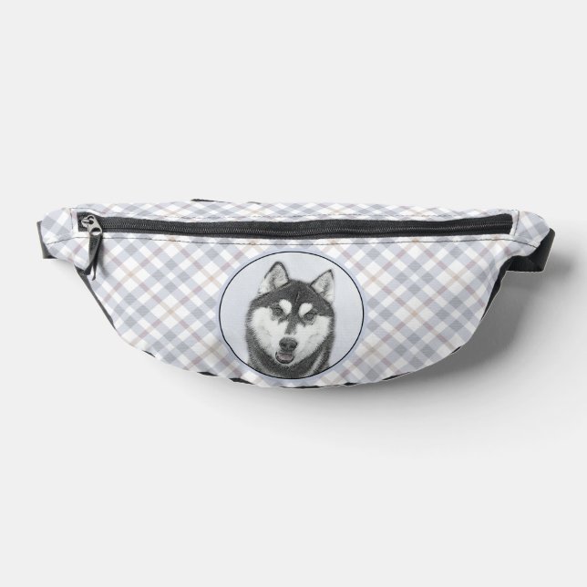Siberian Husky Painting Black and White Dog Art Fanny Pack (Lay Down)
