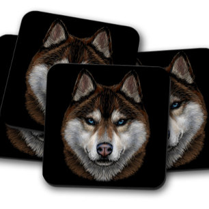 Siberian Husky Portrait Majestic Husky Coasters