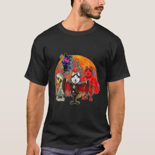 Siberian Husky Pumpkin Funny Halloween Costume Dog T-Shirt