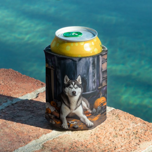 Siberian Husky Pumpkins Halloween Scary Can Cooler (In Situ Pool)