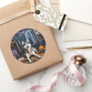 Siberian Husky Pumpkins Halloween Scary Classic Round Sticker