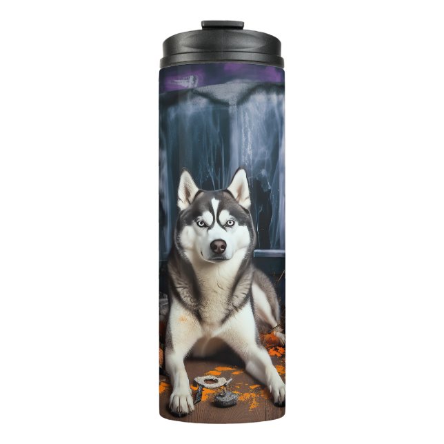 Siberian Husky Pumpkins Halloween Scary Thermal Tumbler (Front)