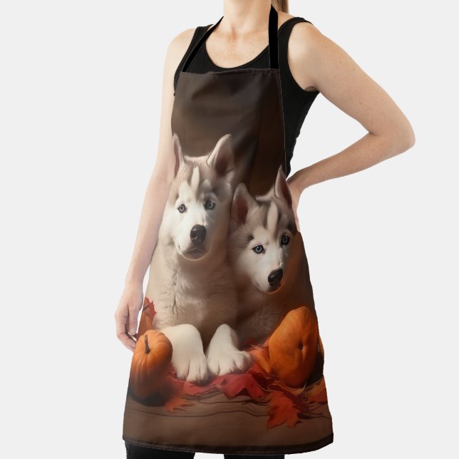 Siberian Husky Puppy Autumn Delight Pumpkin  Apron (Insitu)