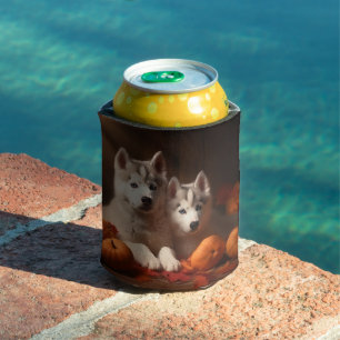 Siberian Husky Puppy Autumn Delight Pumpkin  Can Cooler