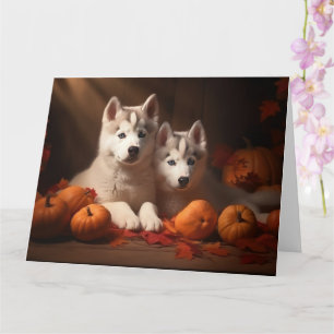 Siberian Husky Puppy Autumn Delight Pumpkin  Card