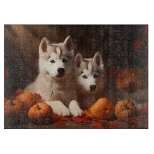 Siberian Husky Puppy Autumn Delight Pumpkin  Cutting Board