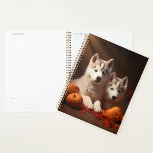 Siberian Husky Puppy Autumn Delight Pumpkin  Planner