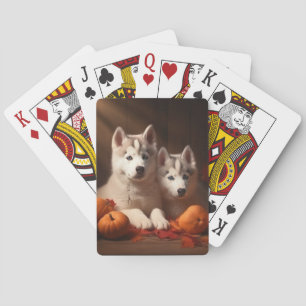 Siberian Husky Puppy Autumn Delight Pumpkin  Playing Cards