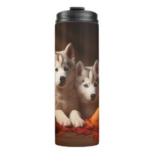 Siberian Husky Puppy Autumn Delight Pumpkin  Thermal Tumbler
