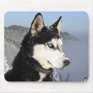 Siberian Husky Puppy Dog in Snow Mouse Pad