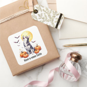 Siberian Husky Puppy Halloween Watercolor Square Sticker