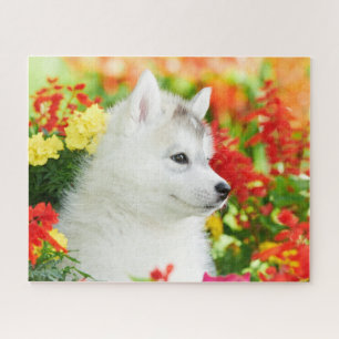 Siberian Husky Puppy in Flowers puzzle