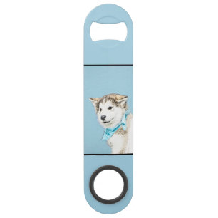 Siberian Husky Puppy Painting - Original Dog Art Bar Key