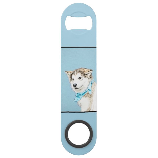 Siberian Husky Puppy Painting - Original Dog Art Bar Key (Back)