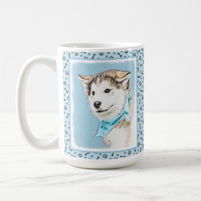 Siberian Husky Puppy Painting - Original Dog Art Coffee Mug (Left)