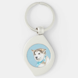 Siberian Husky Puppy Painting - Original Dog Art Keychain