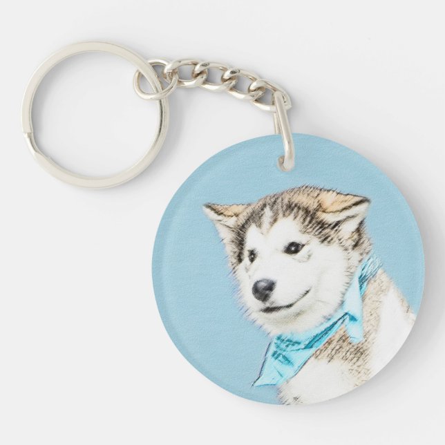 Siberian Husky Puppy Painting - Original Dog Art Keychain (Front)