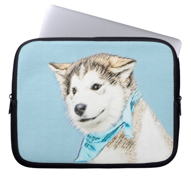 Siberian Husky Puppy Painting - Original Dog Art Laptop Sleeve (Front)