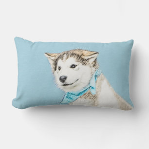 Siberian Husky Puppy Painting - Original Dog Art Lumbar Pillow
