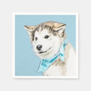Siberian Husky Puppy Painting - Original Dog Art Napkin