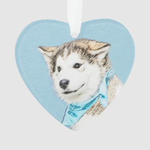 Siberian Husky Puppy Painting - Original Dog Art Ornament
