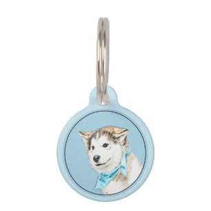 Siberian Husky Puppy Painting - Original Dog Art Pet Tag