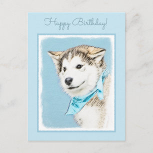 Siberian Husky Puppy Painting - Original Dog Art Postcard