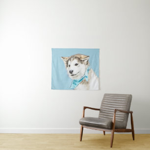 Siberian Husky Puppy Painting - Original Dog Art Tapestry