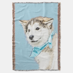 Siberian Husky Puppy Painting - Original Dog Art Throw Blanket