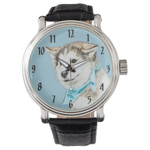Siberian Husky Puppy Painting - Original Dog Art Watch