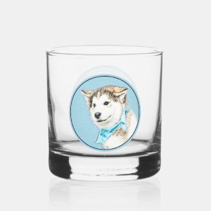 Siberian Husky Puppy Painting - Original Dog Art Whiskey Glass