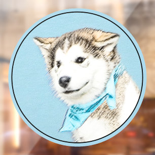 Siberian Husky Puppy Painting - Original Dog Art Window Cling