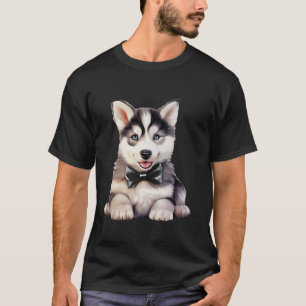 Siberian Husky Puppy Wearing Bow Tie Black Neckwea T-Shirt