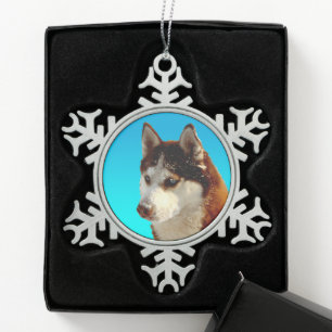 Siberian Husky red Huskybild Huskykopf Snowflake Pewter Christmas Ornament
