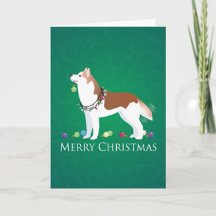 Siberian Husky - Red - Merry Christmas Design Holiday Card