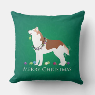 Siberian Husky - Red - Merry Christmas Design Throw Pillow