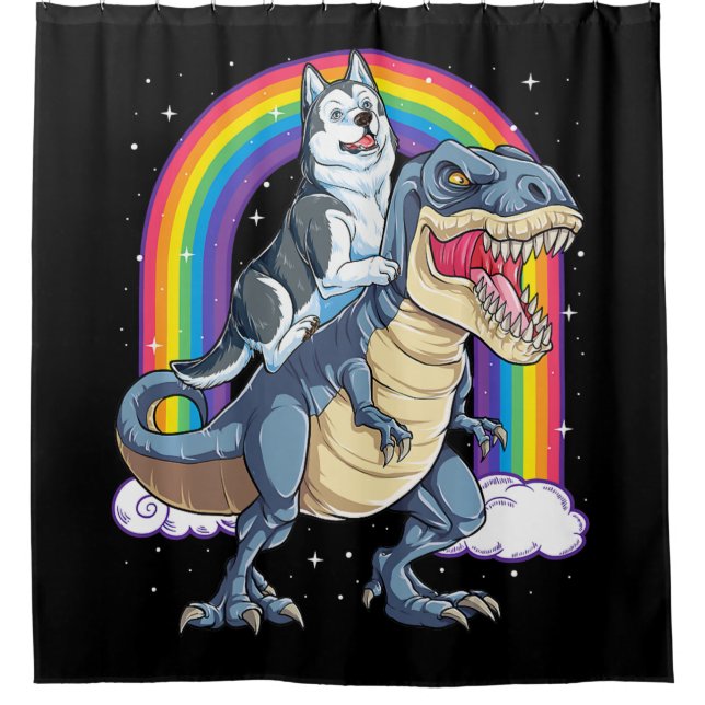 Siberian Husky Riding Dinosaur T Rex Gifts Boys (Front)