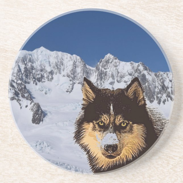 Siberian Husky Sandstone Coaster (Front)